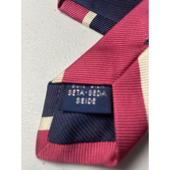 Breuer Men’s Necktie REPP  100% Silk Striped Tie Pink Navy Handmade Italy - Picture 5 of 8